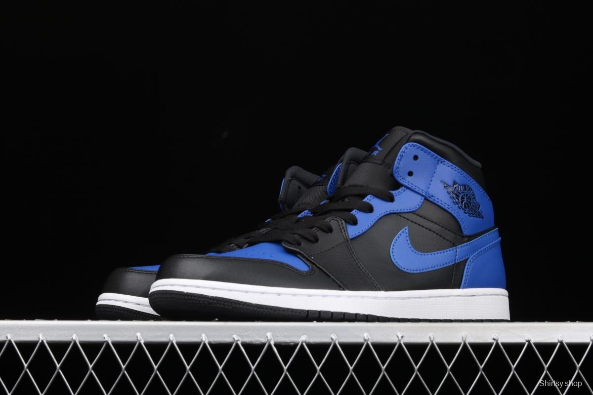 Air Jordan 1 Mid black and blue Zhongbang basketball shoes 554724-077