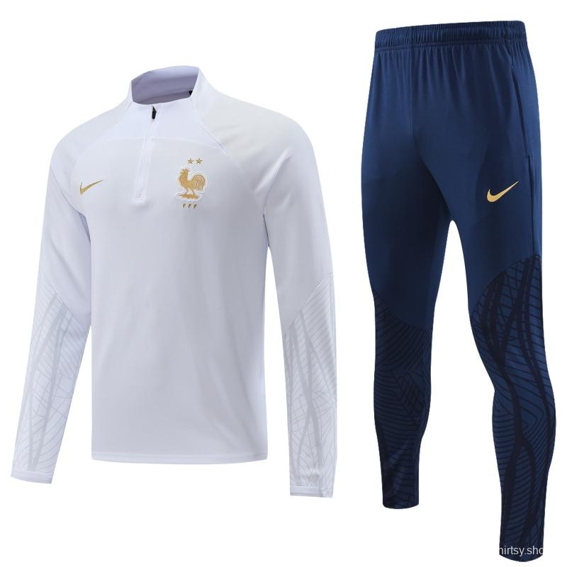 2022 France White Half Zipper Tracksuit