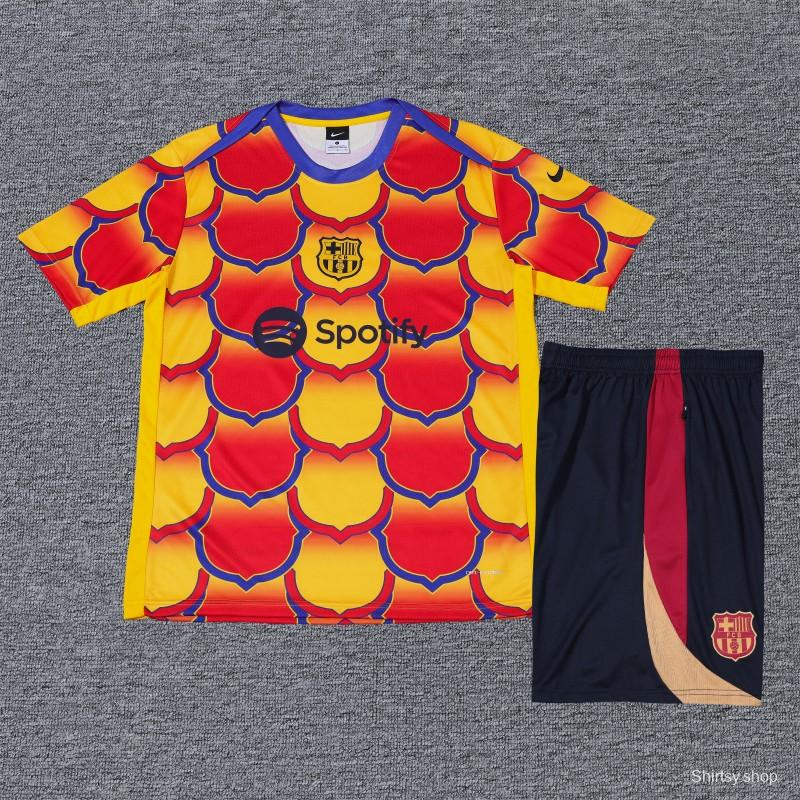 23/24 Barcelona Cotton Chinese New Year Pre-Match Short Sleeve Jersey+Shorts